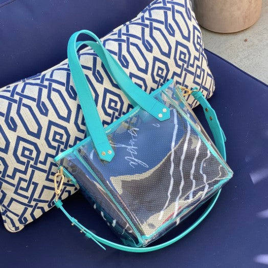 Aqua Leather/Gold Hardware